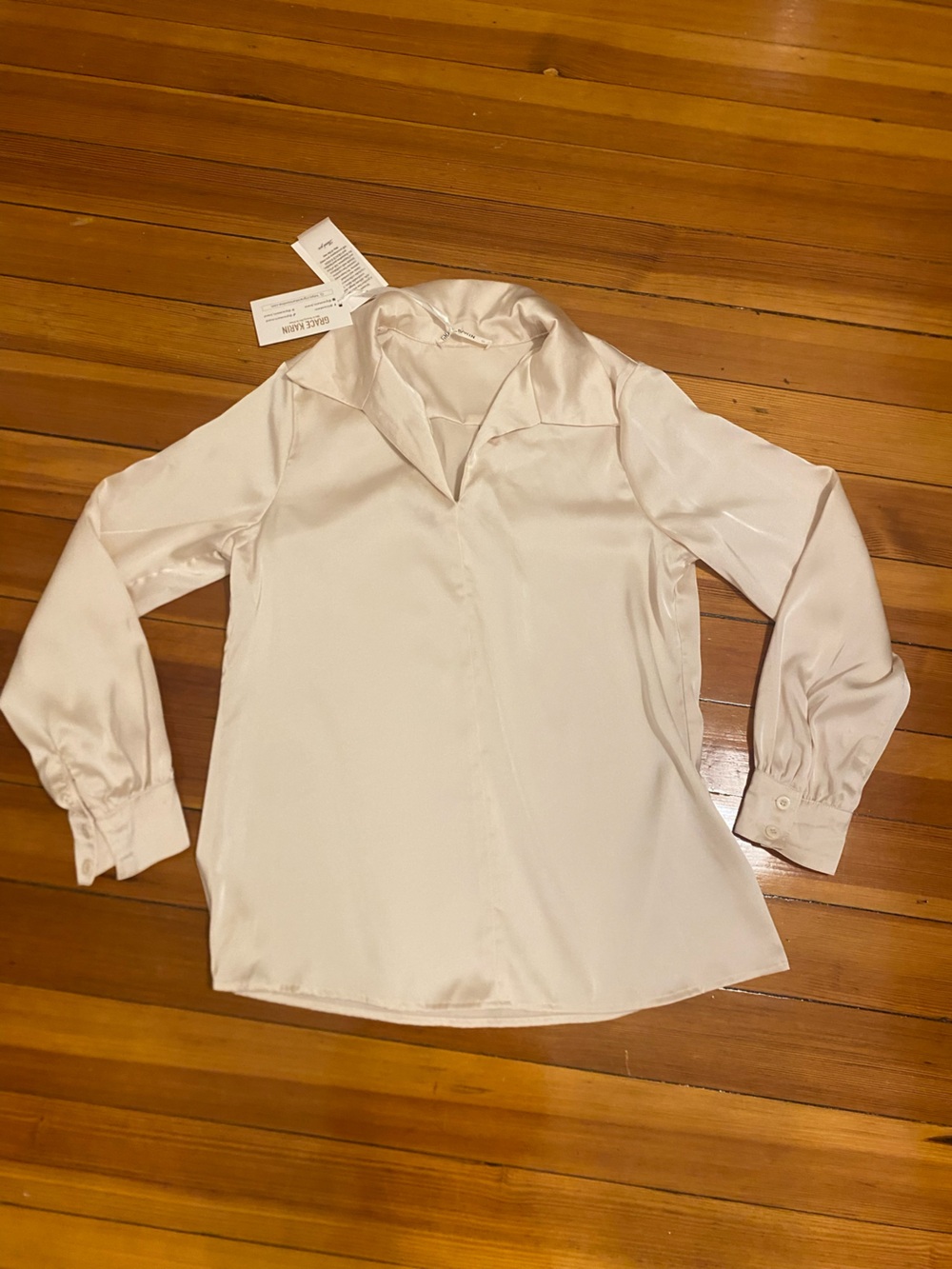 Grace Karin Satin Blouse in Cream